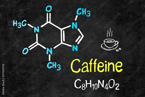 Handwritten chalk chemical formula of Caffeine on school blackboard. Stock Photo | Adobe Stock