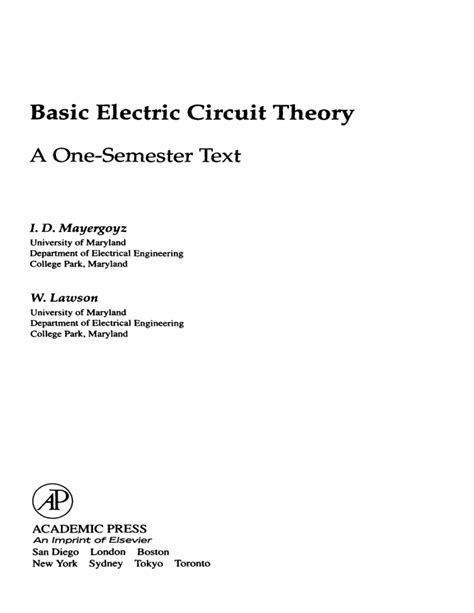 Basic Electric Circuit Theory A One-Semester Text