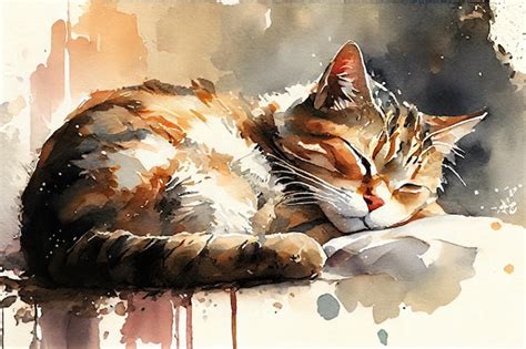 Premium Photo | Cat sleeping watercolor