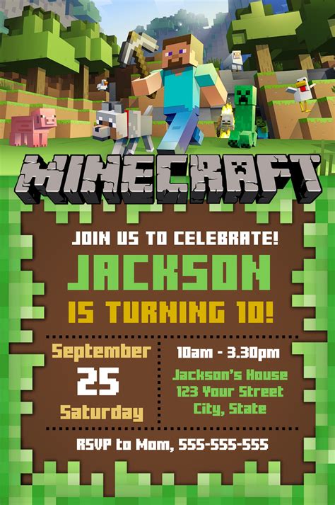 Editable Minecraft Invitation - Online Invitation Maker | Indigo Invites