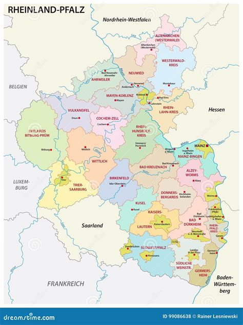 Administrative and Political Map of the State of Rhineland-Palatinate ...