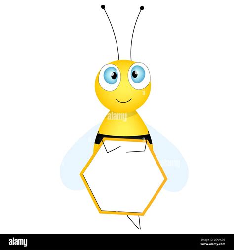 Cartoon cute bee mascot. Merry bee with an empty table. Small wasp. Vector character. Insect ...