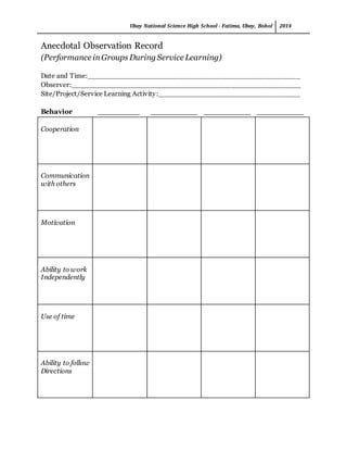 Anecdotal record & observations checklist | PDF