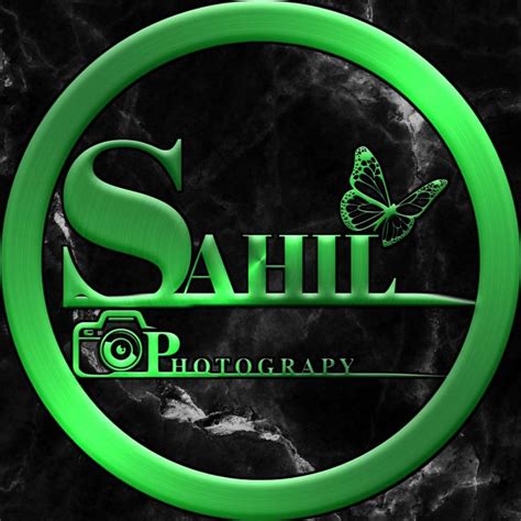 the logo for sahil photography on a black marble background with a green ring around it