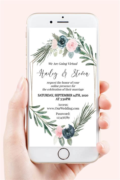 Virtual Wedding Evite, Floral Electronic Virtual Invitation Digital ...