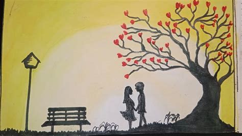 How to draw beautiful couple scenery drawing || watercolor drawing easy ...