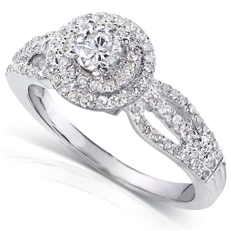 1 Carat Double Halo Round Diamond Engagement Ring in White Gold ...