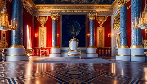 A realistic fantasy interior of the royal palace. golden palace. castle ...