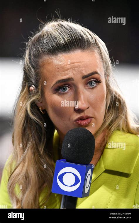 CBS and Paramount television reporter Poppy Miller holds a microphone during the Serie A match ...