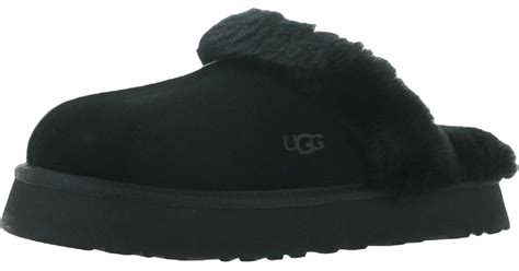 UGG Disquette Suede Slip On Slide Slippers in Black | Lyst