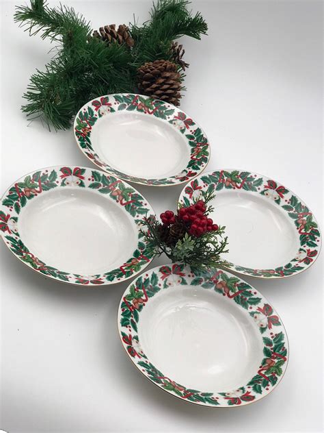 Vintage Christmas China Soup bowls set of 4 Royal Majestic Holiday ...