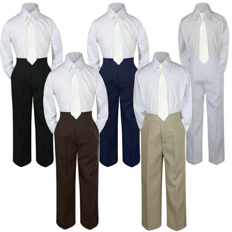 3pc Boys Baby Toddler Kids Ivory Necktie Formal Set Uniform School Suit ...