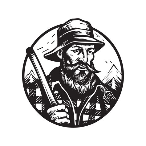 lumberjack, vintage logo line art concept black and white color, hand ...