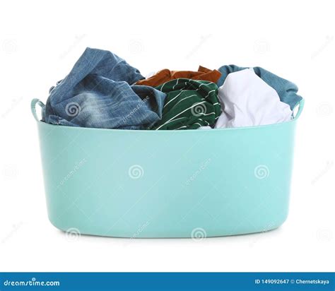 Plastic Laundry Basket Full of Dirty Clothes Stock Image - Image of material, full: 149092647