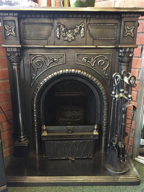 The Dog House Antiques - Cast Iron Highlited Fireplace Set Up