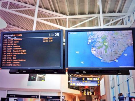 Flightradar24 being showed in the arrivals lounge of Stavanger airport in Norway