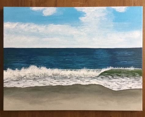 a painting of the ocean with waves coming in