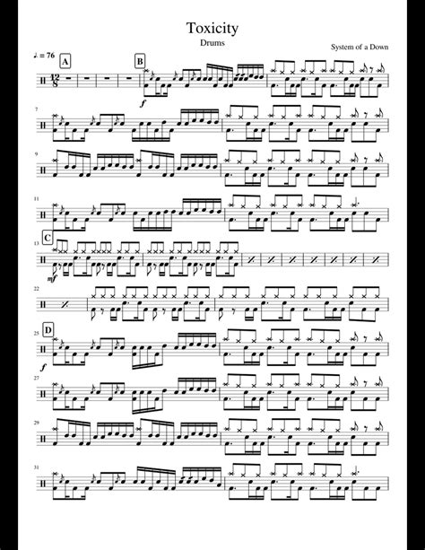 Toxicity (Drums) sheet music for Percussion download free in PDF or MIDI