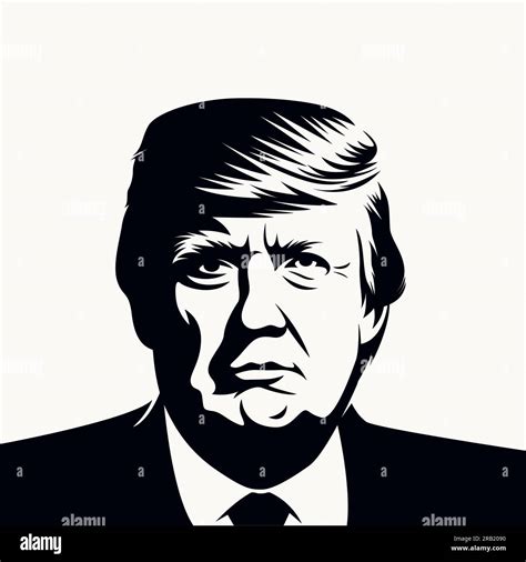 Georgia. July 6 2023: Black and White Cut Out Portrait of Donald Trump. US President Isolated on ...