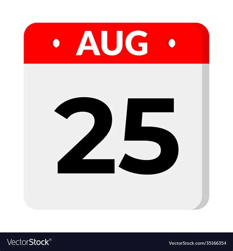 25 august calendar icon Royalty Free Vector Image