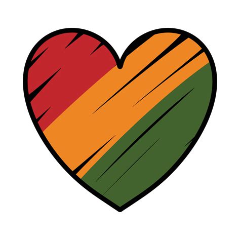 Heart symbol with hand drawn stroke, 3 stripes colors of African flag - red, yellow, green. Cute ...