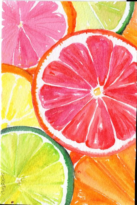 Citrus fruit Original Watercolor Painting Orange, Lemon, Grapefruit, Fruit watercolor art 4 x 6 ...