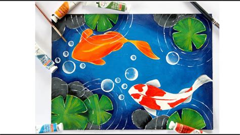 Koi fish pond painting || Easy Acrylic painting for beginners || Koi fish acrylic painting - YouTube