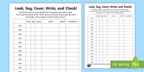 Editable Look, Say, Cover, Write, and Check Spelling Practice Template