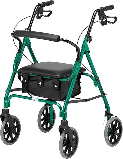 Days Lightweight Folding Four Wheel Rollator Walker with Padded Seat, Lockable Brakes, Ergonomic ...