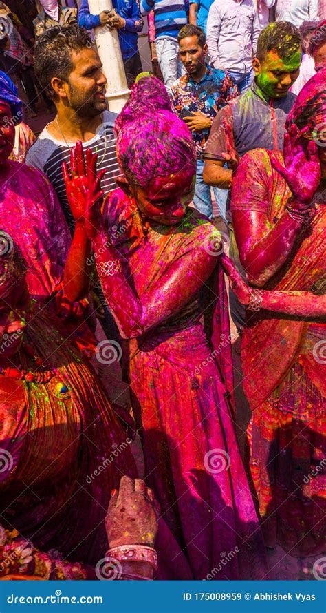 Mathura holi festival editorial stock image. Image of lathmar - 175008959