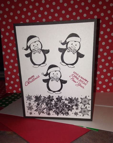 Hand Made by Leslie. Penguins - Christmas Card