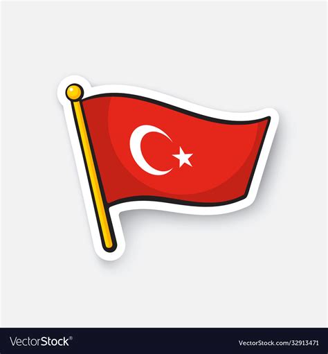 Sticker flag turkey on flagstaff Royalty Free Vector Image