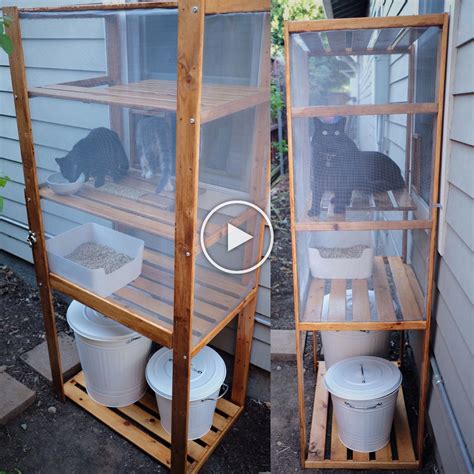 DIY outdoor cat litter box/ catio made using an IKEA Hejne shelf, Plugis litter box, Knodd ...