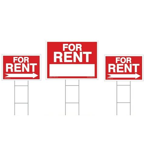 3-Pack For Rent Sign Kit - Double Sided Signs With Heavy Duty Stakes - Red Property Signs 18" X ...