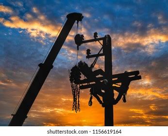 Catapult Silhouette Under Red Sunset Shot Stock Photo (Edit Now) 234062989