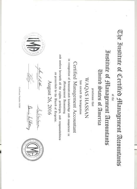 CMA Certificate