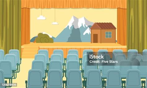 School Assembly Hall Interior Decorated Stage Stock Illustration ...