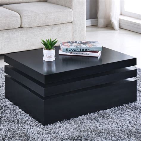 Black Square Coffee Table Rotating Contemporary Modern Liv… | Modern contemporary living room ...