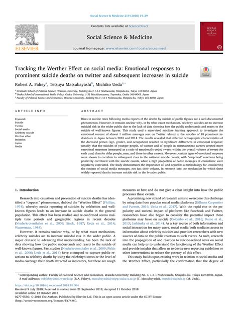 (PDF) Tracking the Werther Effect on social media: Emotional responses to prominent suicide ...