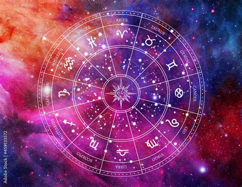 Astrology horoscope icon zodiac circle in the middle of colorful galaxy ...