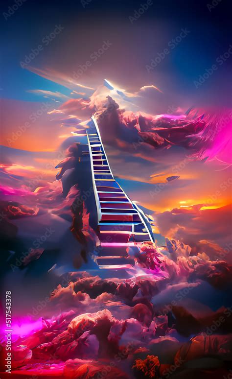 Stairway from hell to heaven, synthwave and cartoon style illustration. Stock Illustration ...