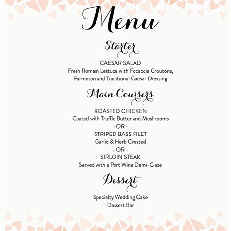 Diy Bar Menu For Wedding Download A Free Wedding Menu Template With ...