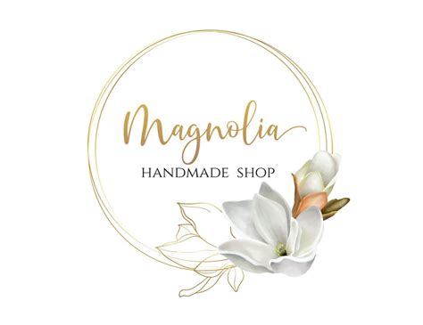 Editable White and Gold Magnolia Logo Template With Custom DIY Text ...