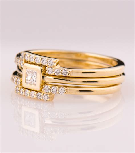 Engagement Ring Set Stackable Gold & Diamonds Rings Set 14K - Etsy