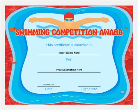 Swimming Competition Award Certificates for Word | Professional Certificate Templates