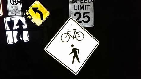 Reflective street sign collection at night - YouTube