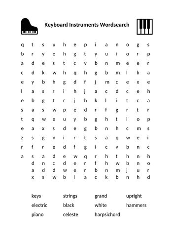 Keyboard Instruments Wordsearch | Teaching Resources