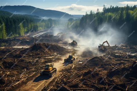 Premium AI Image | Bulldozers digging a dirt road in a forest Global ...