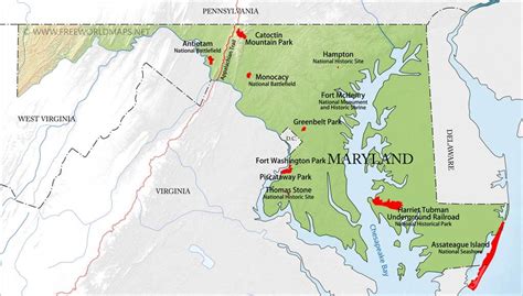 Physical map of Maryland