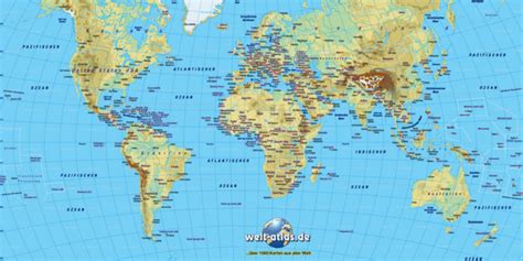 Map of World physical (small version) (General Map / Region of the World) | Welt-Atlas.de